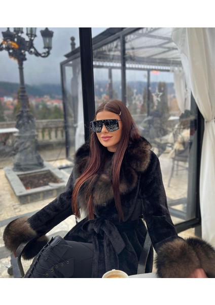 Siyah Alkantara Kaban Yaka ve Manşet Sobul Tilki - HN105KK fırsatları