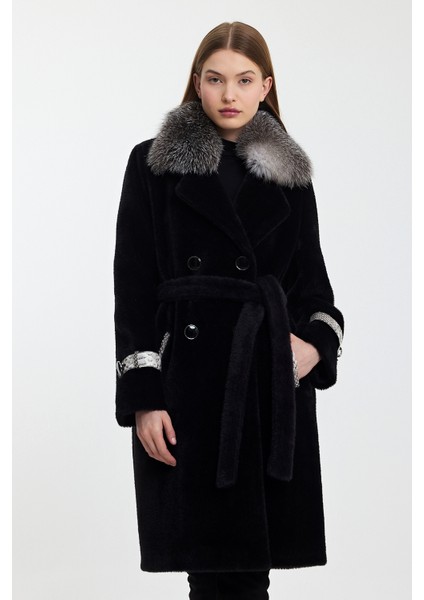 Siyah Alkantara Kaban Yaka Tilki Orijinal Piton Garni MDL1ALK-KS fiyatları