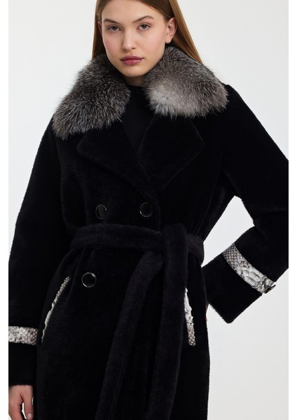 Siyah Alkantara Kaban Yaka Tilki Orijinal Piton Garni MDL1ALK-KS modelleri