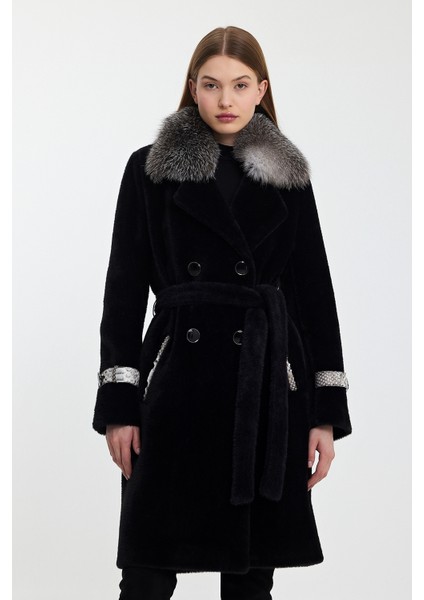 Siyah Alkantara Kaban Yaka Tilki Orijinal Piton Garni MDL1ALK-KS fırsatları