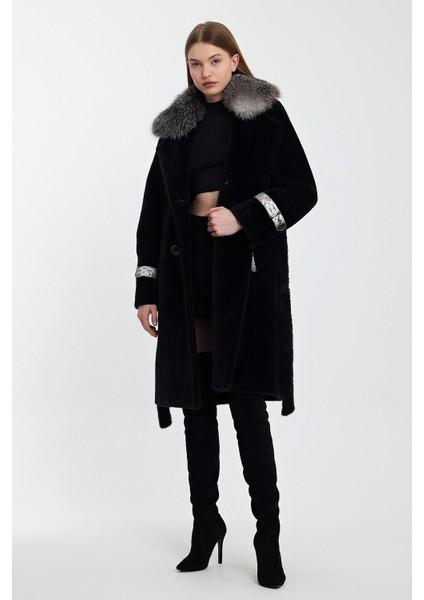 Siyah Alkantara Kaban Yaka Tilki Orijinal Piton Garni MDL1ALK-KS indirimleri