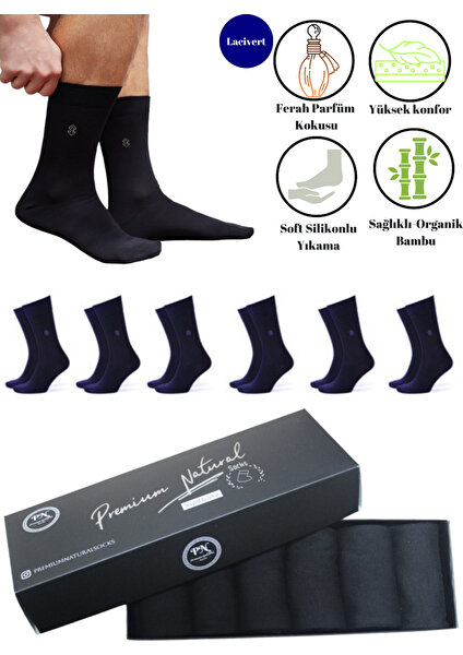 Premium Natural Socks Bambu Erkek Soket Uzun Düz Siyah Çorap Dikişsiz Premium Kutulu 6'lı