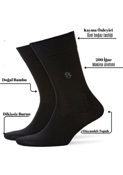 Premium Natural Socks Bambu Erkek Soket Uzun Düz Siyah Çorap Dikişsiz Premium Kutulu 6'lı