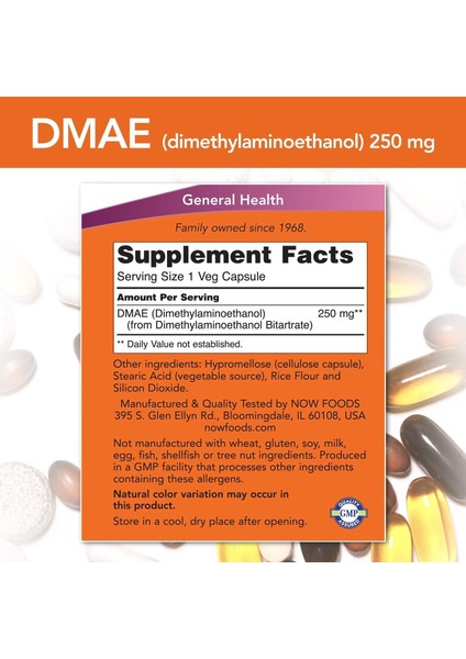 Dmae Dimethylaminoethanol 250 mg 100 Kapsül