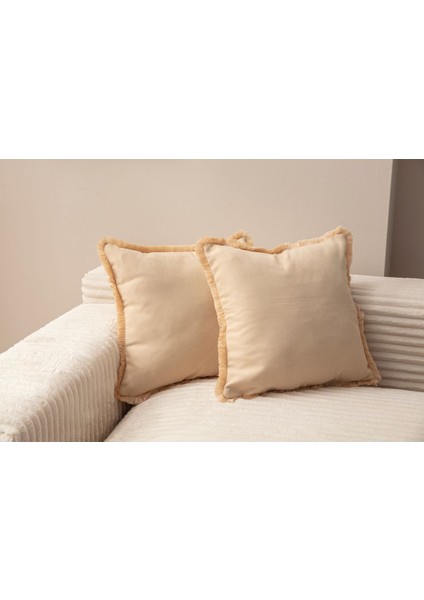 Home Saçaklı Tek Renk 43X43 Kırlent Kılıfı Bej