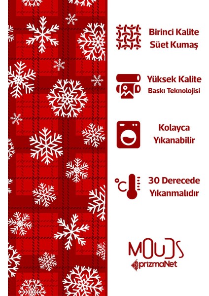 Kareli Kar Taneleri Yılbaşı Desenli Yuvarlak Süet Dertsiz Masa Örtüsü modelleri