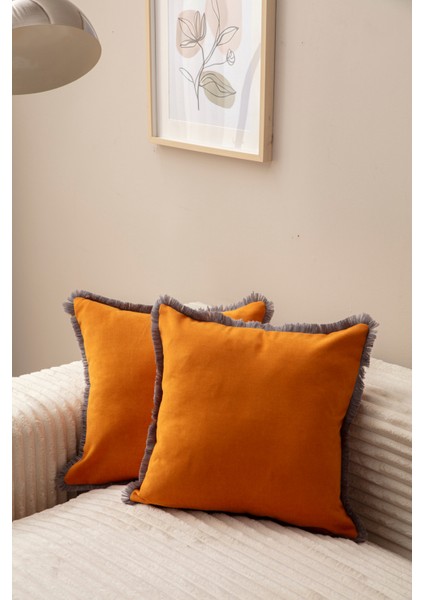 Home Saçaklı Tek Renk 43X43 Kırlent Kılıfı Hardal