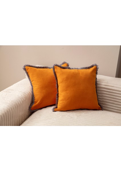 Home Saçaklı Tek Renk 43X43 Kırlent Kılıfı Hardal