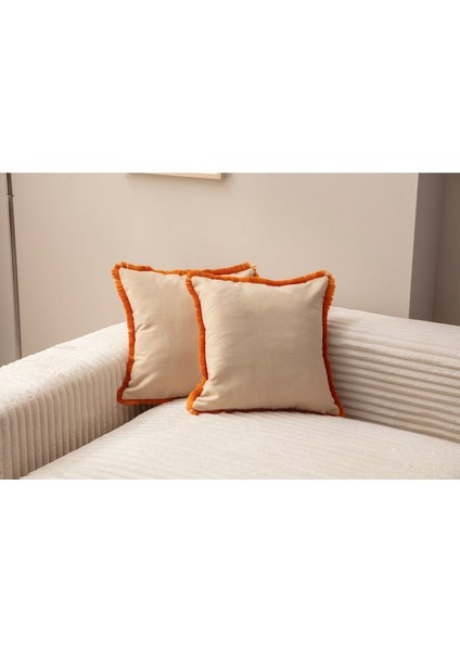 Home Saçaklı Tek Renk 43X43 Kırlent Kılıfı Bej