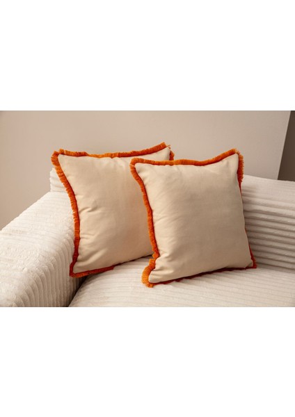 Home Saçaklı Tek Renk 43X43 Kırlent Kılıfı Bej