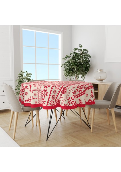 Yılbaşı Kazağı Desenli Yuvarlak Süet Dertsiz Masa Örtüsü