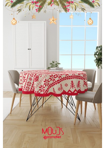Yılbaşı Kazağı Desenli Yuvarlak Süet Dertsiz Masa Örtüsü fiyatları