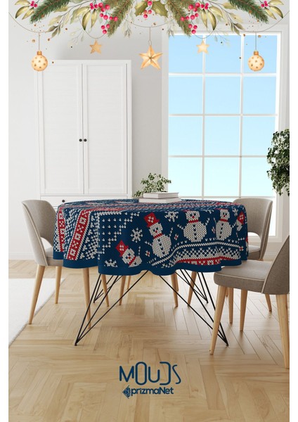 Kardan Adam Yılbaşı Kazağı Desenli Yuvarlak Süet Dertsiz Masa Örtüsü fiyatları