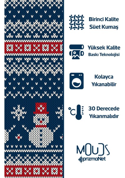 Kardan Adam Yılbaşı Kazağı Desenli Yuvarlak Süet Dertsiz Masa Örtüsü modelleri