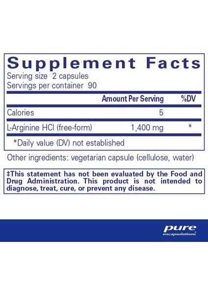 Pure Encapsulations L-Arginine Amino Acid Free Form 180 Kapsül L Arginine L Arjinin