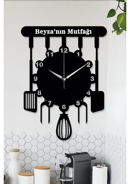 Kişiye Özel Mutfak Saati Dekoratif Ahşap Mutfak Saati 40X30CM
