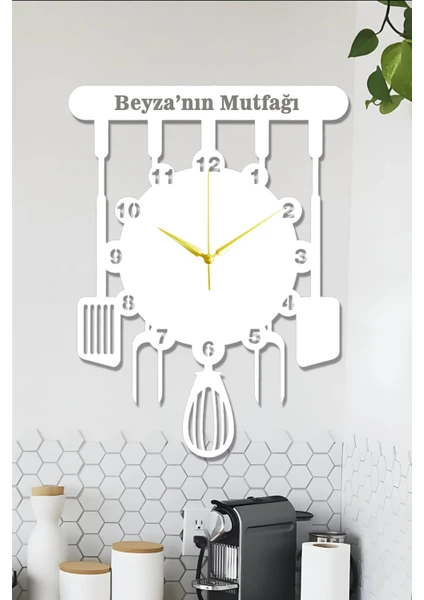 Ensa Design Kişiye Özel Mutfak Saati Dekoratif Ahşap Mutfak Saati 40X30CM