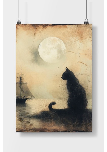 Vintage Tarzı Kedi Hayvan Poster Çerçevesiz Parlak Kağıt