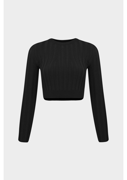 Bisiklet Yaka Slim Fit Crop Triko Kazak