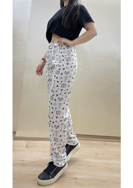 Kadın Lastikli Bel %100 Pamuklu Kurdeleli Desenli Pijama Altı modelleri