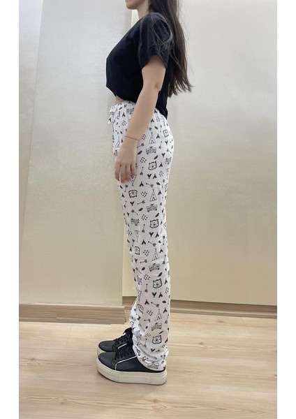 Kadın Lastikli Bel %100 Pamuklu Kurdeleli Desenli Pijama Altı indirimleri