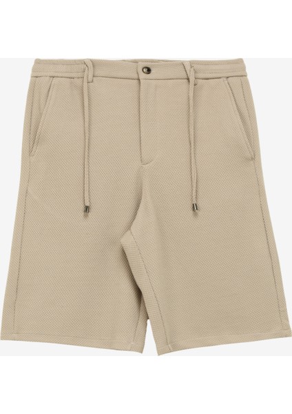 Bağlamalı Bel Basic Bej Erkek Bermuda Şort F4SM-SHT-0757