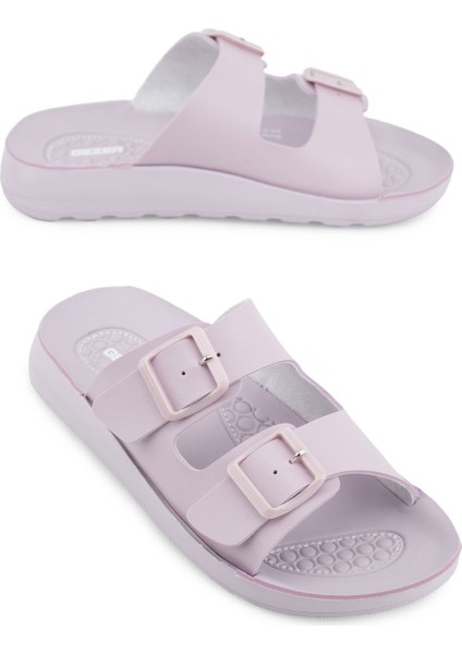 Yazlık Kadın Rahat Taban Suni Deri Çift Toka Ayarlanabilir Günlük Terlik