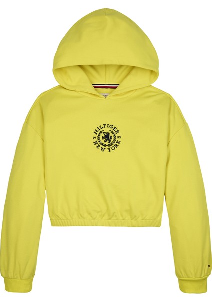 Düz Kız Çocuk Sarı Sweatshırt Crest Logo Hoodıe