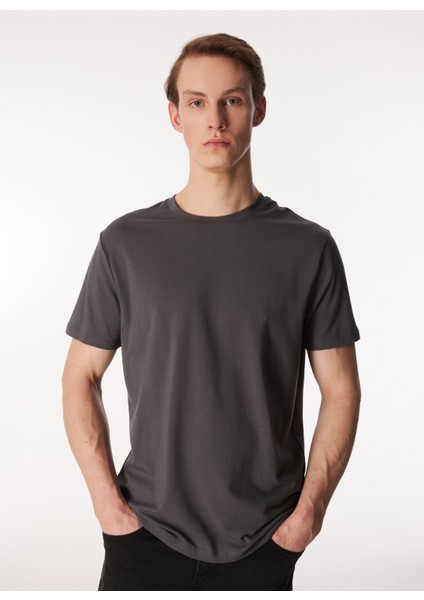Bisiklet Yaka Antrasit Erkek T-Shirt 4C4800000012
