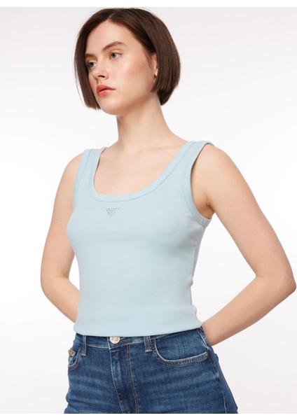 Polo Yaka Buz Mavisi Kadın Büstiyer W3YP68KA0H1-G79I