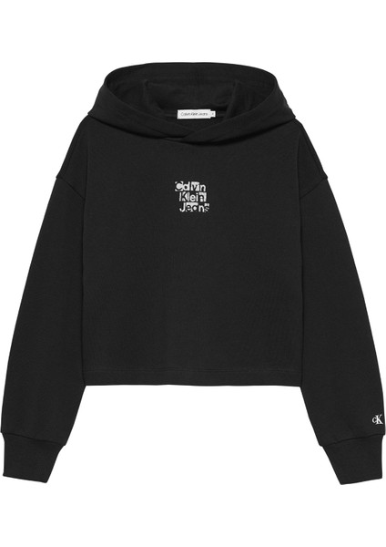 Baskılı Kız Çocuk Siyah Sweatshırt Metallıc Ckj Back Logo Hoodıe