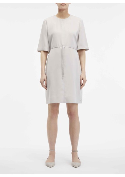 Bisiklet Yaka Düz Açık Gri Kısa Kadın Elbise Structure Twll Mını Shıft Dress