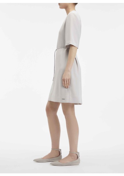 Bisiklet Yaka Düz Açık Gri Kısa Kadın Elbise Structure Twll Mını Shıft Dress fiyatları