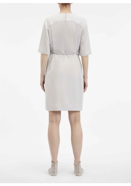 Bisiklet Yaka Düz Açık Gri Kısa Kadın Elbise Structure Twll Mını Shıft Dress fırsatları