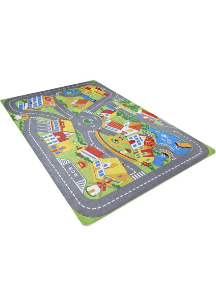 Çocuk Halısı Ve Bebek Halısı Yıkanabilir Kaymaz Taban Figürlü Gri Renkli Dijital Baskı Halı Hc040