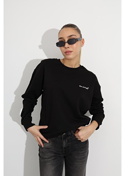 Siyah The Arrivals Baskılı Sweatshirt