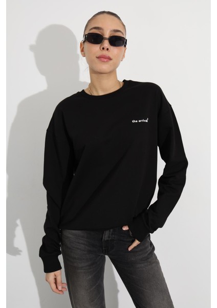 Siyah The Arrivals Baskılı Sweatshirt