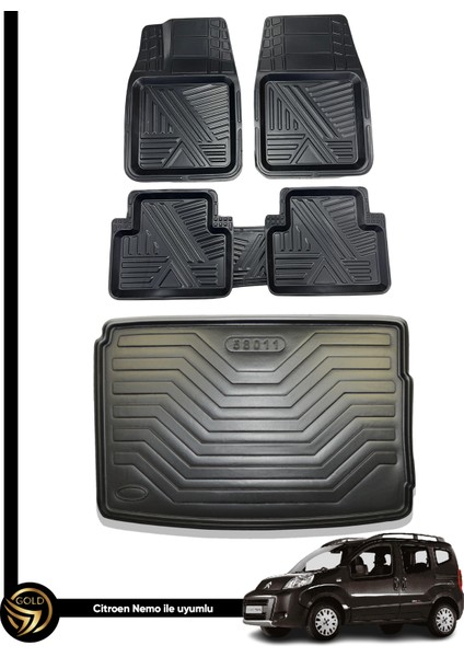 Citroen Nemo 3D Ares Oto Paspas ve Araca Özel Kauçuk Bagaj Havuzu Set