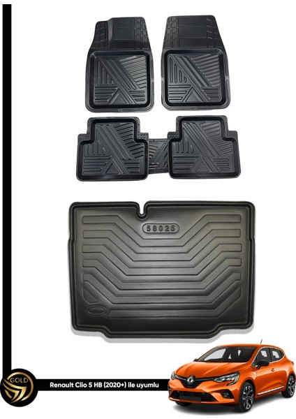 Renault Clio 5 3D Ares Oto Paspas ve Araca Özel Kauçuk Bagaj Havuzu Set