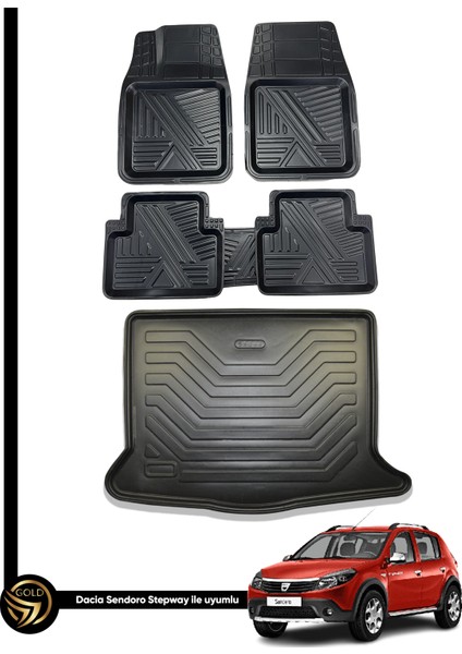 Dacia Sandero 2008+ 3D Ares Oto Paspas ve Araca Özel Kauçuk Bagaj Havuzu Set