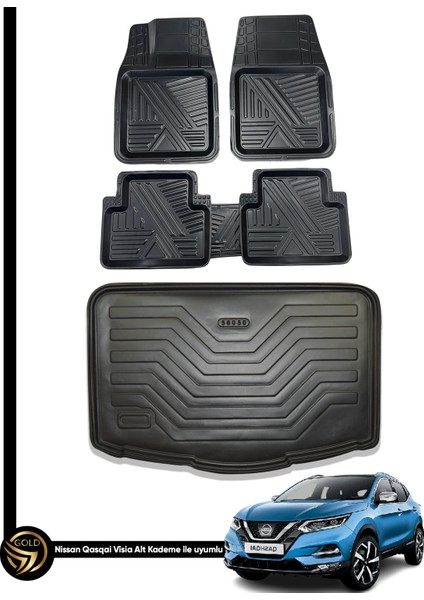 Nissan Qashqai Visia Alt Kademe 2014+ 3D Ares Oto Paspas ve Araca Özel Kauçuk Bagaj Havuzu Set