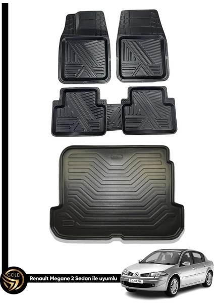 Renault Megane 2 Sedan 3D Ares Oto Paspas ve Araca Özel Kauçuk Bagaj Havuzu Set