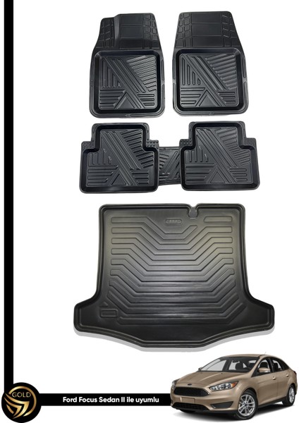 Ford Focus 2 Sedan 3D Ares Oto Paspas ve Araca Özel Kauçuk Bagaj Havuzu Set