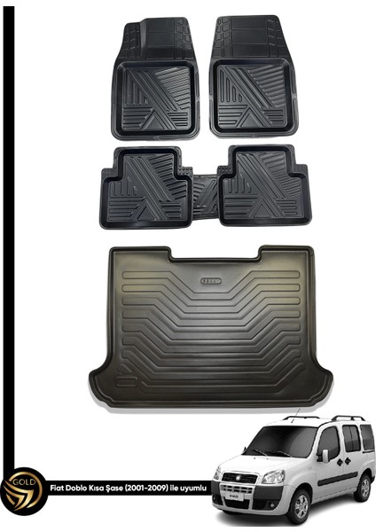 Black Gold Fiat Doblo 2001+ 3D Anka Oto Paspas ve Araca Özel Kauçuk Bagaj Havuzu Set