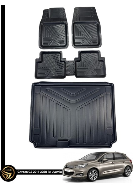 Citroen C4 2011-2020 3D Anka Oto Paspas ve Araca Özel Kauçuk Bagaj Havuzu Set