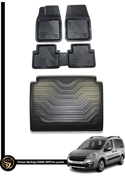 Black Gold Citroen Berlingo 2008+ 3D Anka Oto Paspas ve Araca Özel Kauçuk Bagaj Havuzu Set