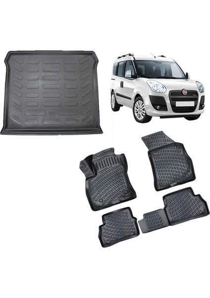 Fiat Doblo 2010-2022 3D Havuzlu Paspas ve Bagaj Havuzu Siyah