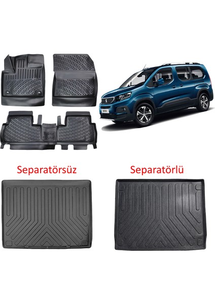 Peugeot Rifter 2019+ 3D Havuzlu Paspas ve Bagaj Havuzu Siyah