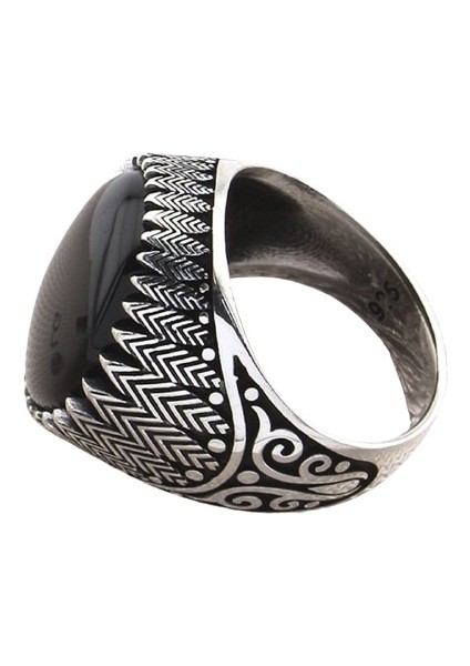Erkek Yüzük Gümüş 925 Desenli Motifli Oniks Taşlı modelleri