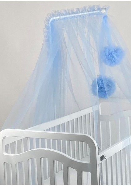 Mavi Ponponlu Beşik Cibinliği